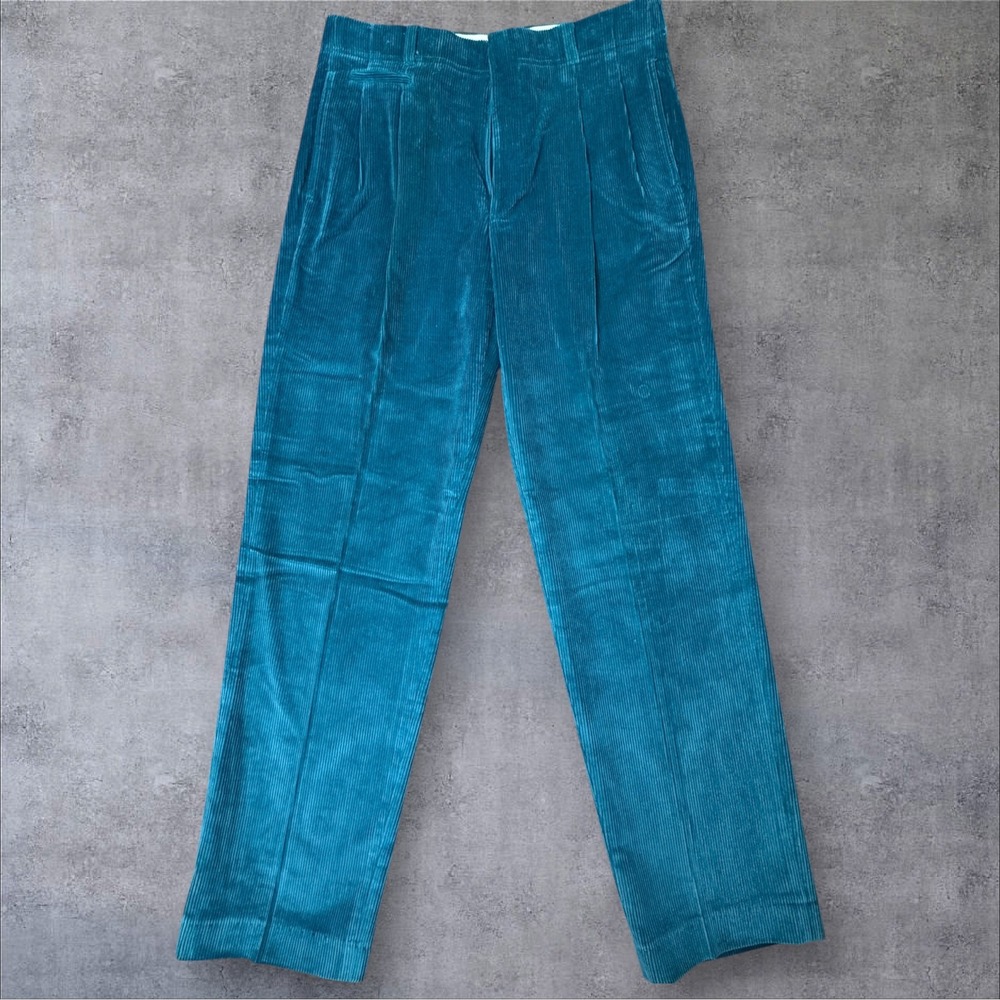 VTG Henry Grethel Corduroy Pants 32x32 Teal Pleated Taiwan 100% Cotton Pristine